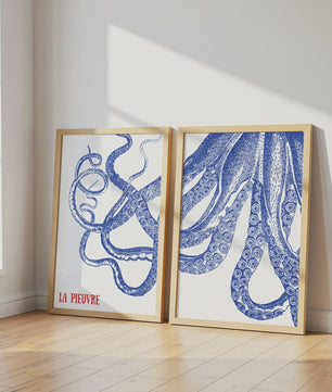 Retro Blauwe Sardine Canvas Poster - Mediterrane Stijl Wanddecoratie