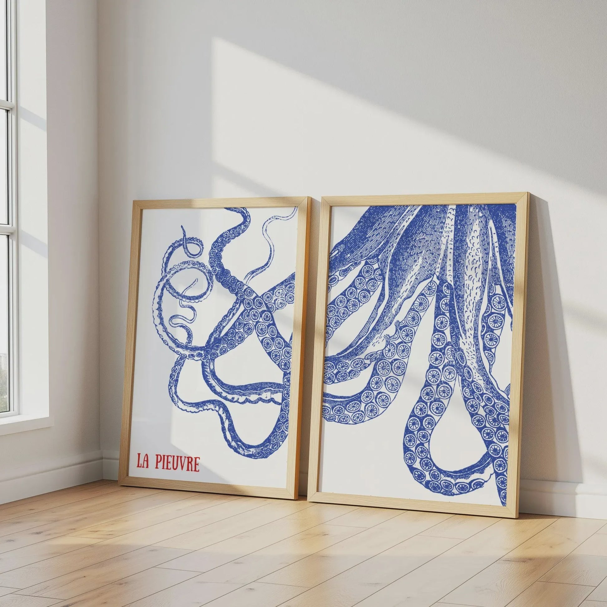 Retro Blauwe Sardine Canvas Poster - Mediterrane Stijl Wanddecoratie