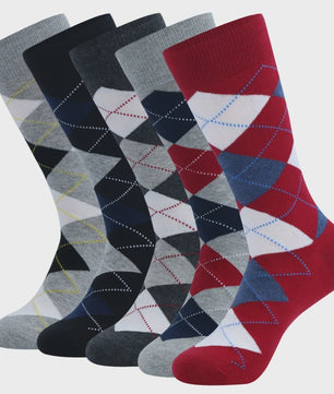 5 Paar Heren Sokken Plus Size - Comfortabel Katoen, Ademend & Stijlvol Argyle/Streep