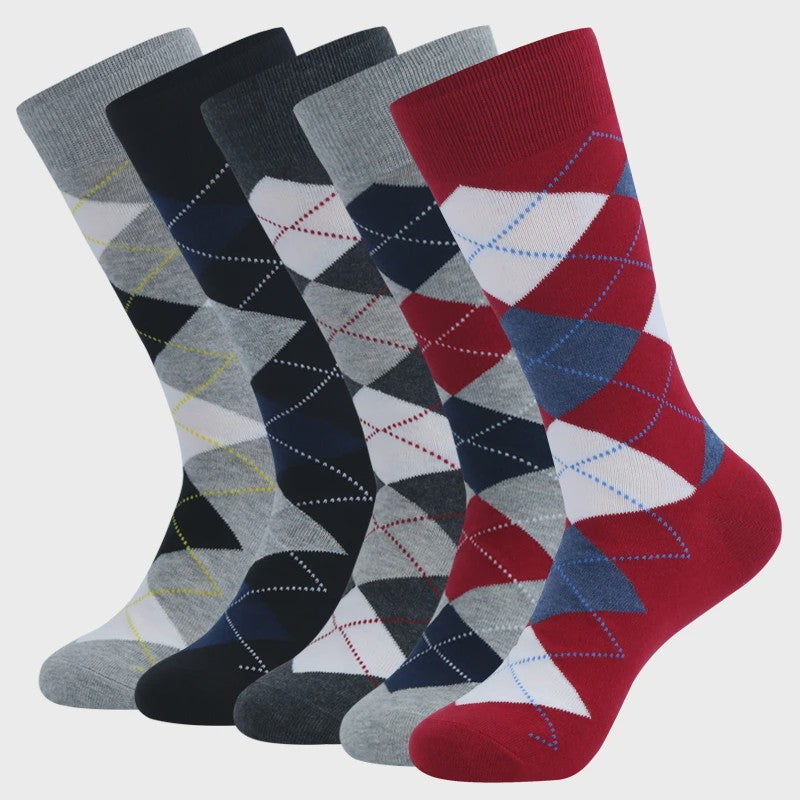 5 Paar Heren Sokken Plus Size - Comfortabel Katoen, Ademend & Stijlvol Argyle/Streep