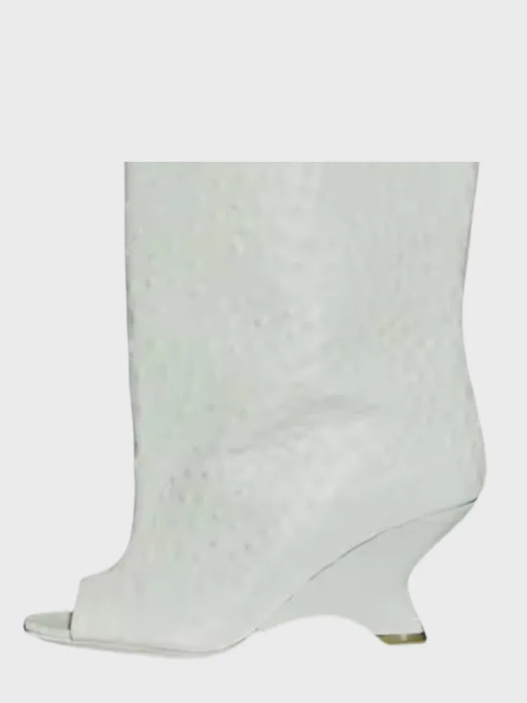 Dames Laarzen met Peep-toe, Hoge Schuine Hak en Kniehoge Schacht - Zomer/Lente Collectie