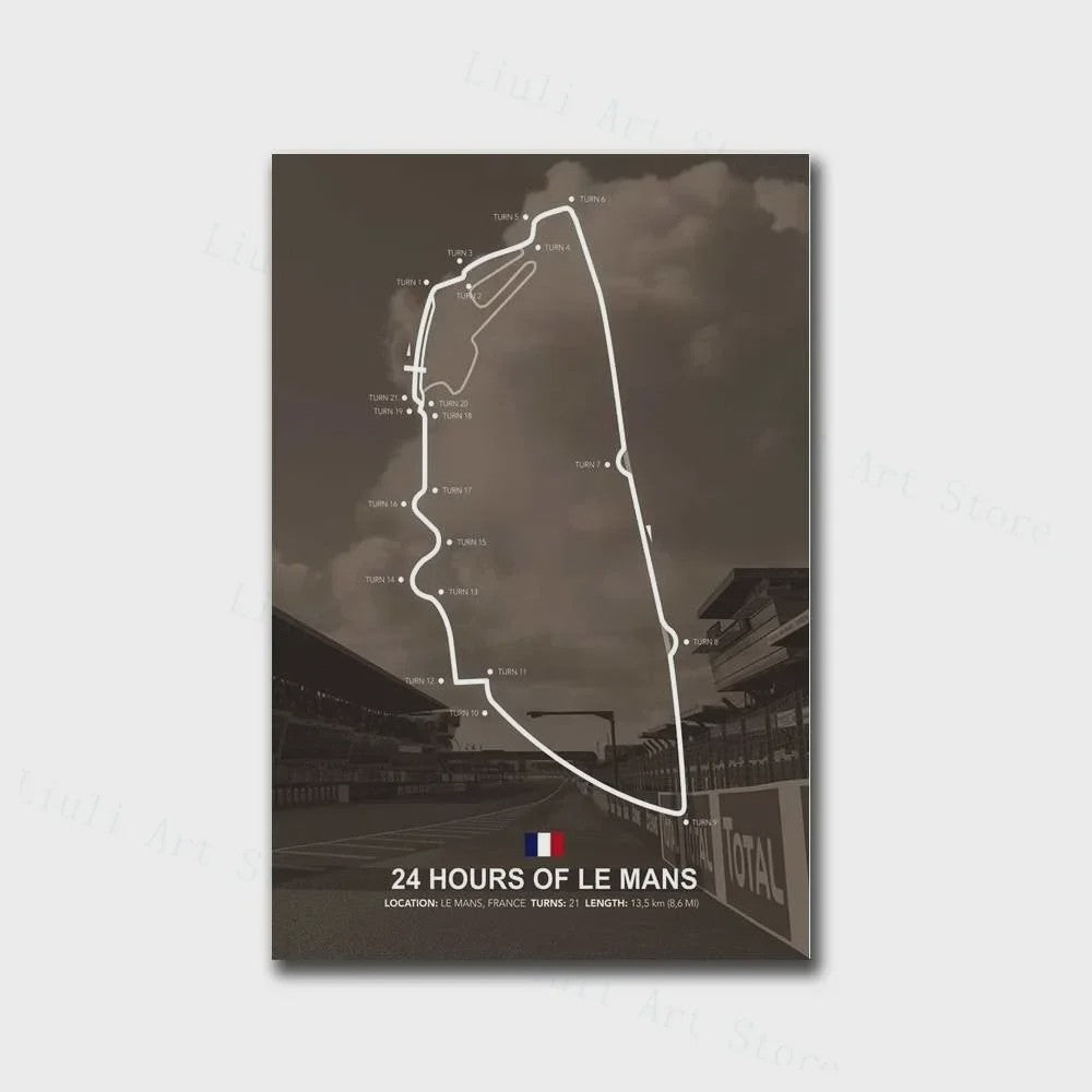 Formule 1 Circuit Poster Canvas - F1 Race Track Kunst Print voor Woonkamer Decoratie