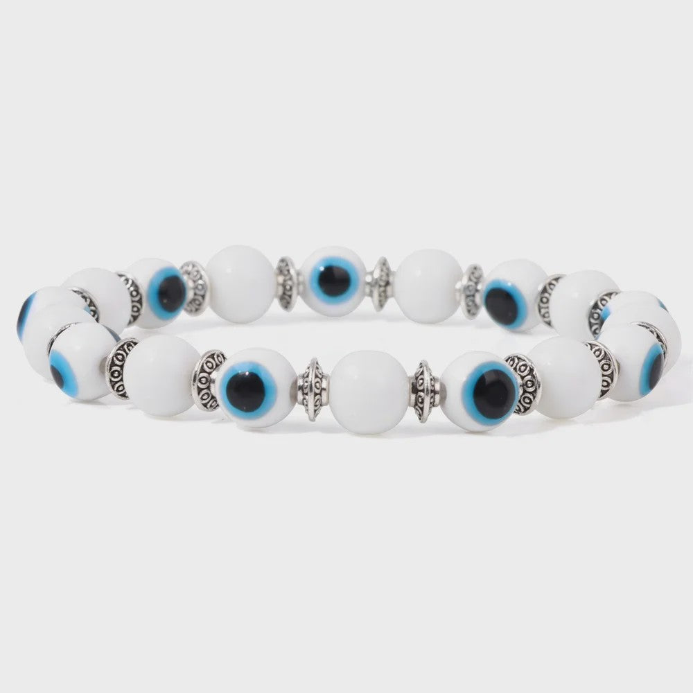 Set van 2 Handgemaakte Natuursteen Armbanden met Hanger Oog van Fatima & Lavasteen/Hematiet