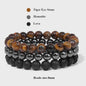 Set van 3 Natuursteen Armbanden: Rozenkwarts, Obsidiaan & Tijgeroog