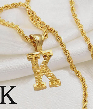 Gouden Initiaal Ketting met Touwketting - Kies Uw Letter (A-Z)