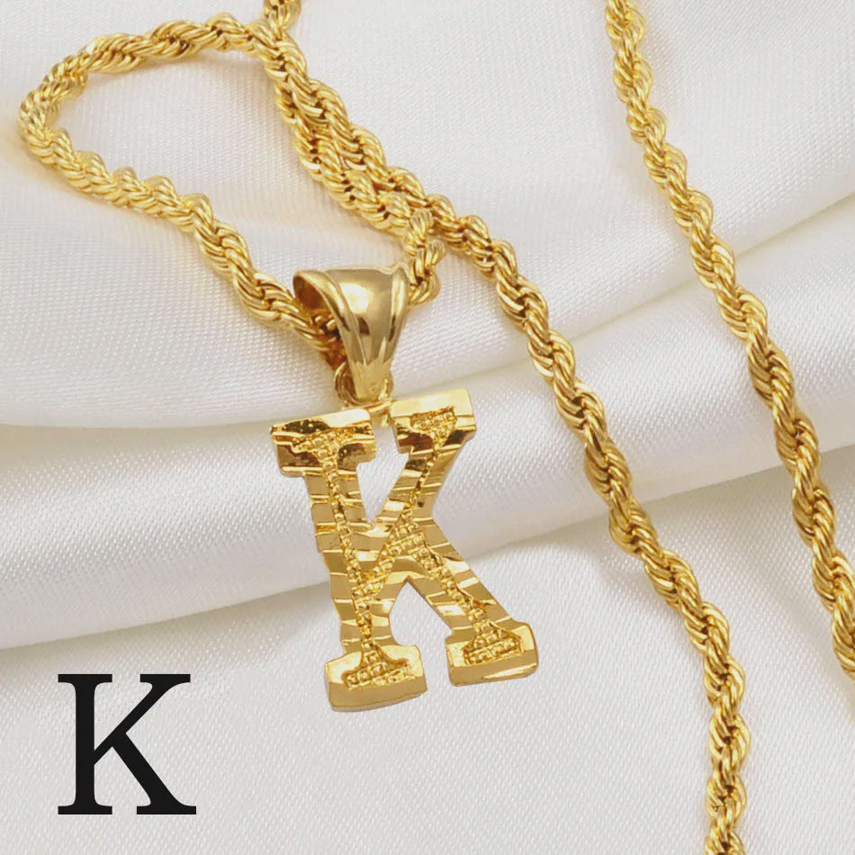 Gouden Initiaal Ketting met Touwketting - Kies Uw Letter (A-Z)