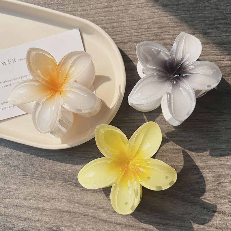 3x Grote Boho Bloemen Haarclips Acryl - Gradient Kleuren & Hawaii Stijl Haaraccessoires voor Dames