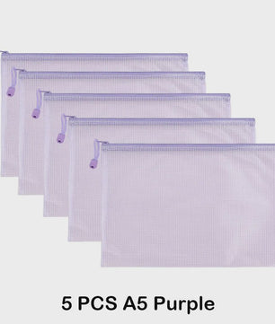 Set van 5 Waterdichte Mesh Rits Documententassen A4/A5/A6 - Opbergmappen voor Kantoor & School