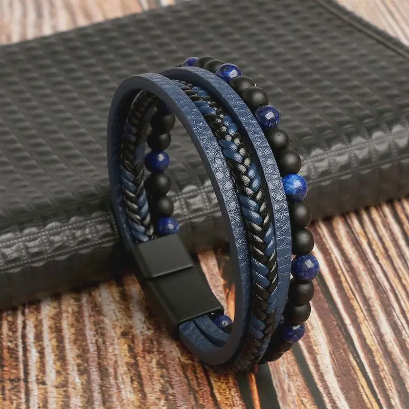 Stijlvolle Heren Armband van Gevlochten Leer - Multi-layer Fashion Accessoire