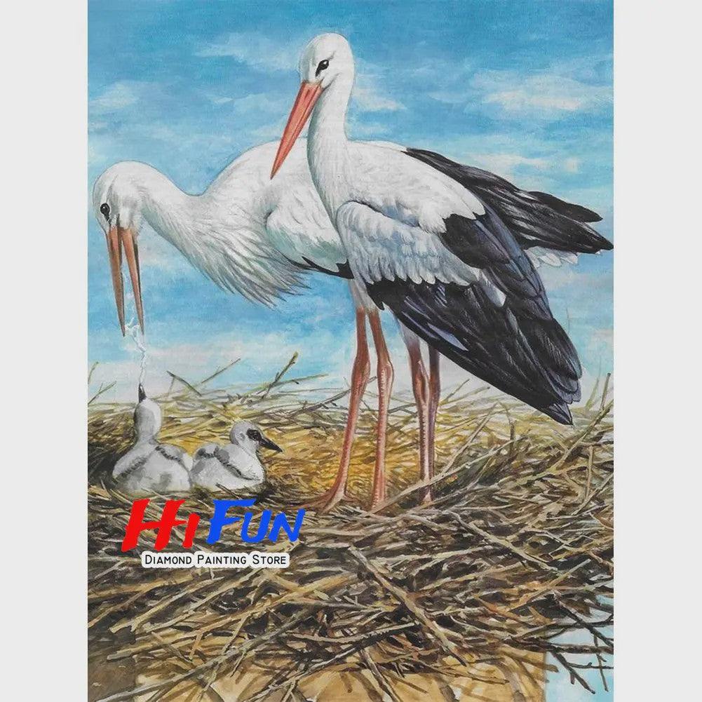 Diamond Painting Ooievaar Kustvogel - Volledige Ronde Diamanten Borduurkit voor Muurkunst
