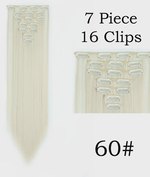 24 Inch Clip-in Haarverlenging - 7 Delig Set met 16 Clips - Synthetisch Recht Haar (Blond & Zwart)
