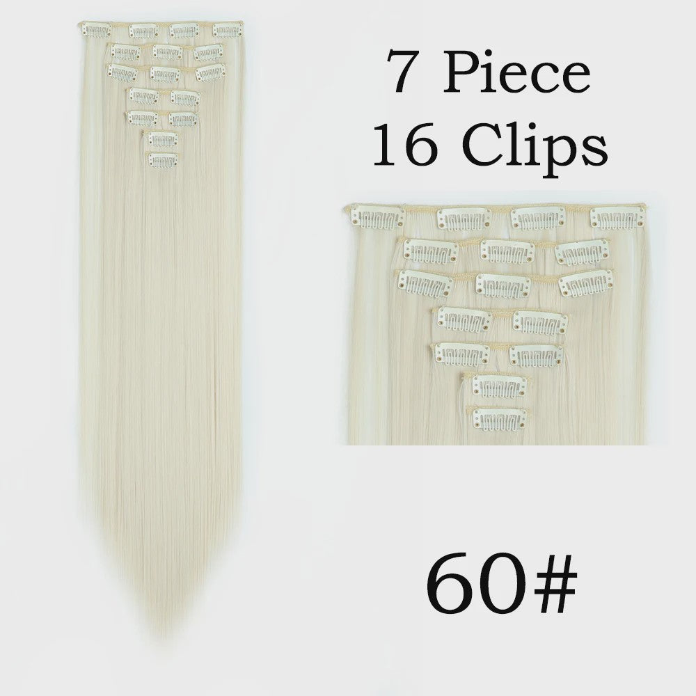 24 Inch Clip-in Haarverlenging - 7 Delig Set met 16 Clips - Synthetisch Recht Haar (Blond & Zwart)