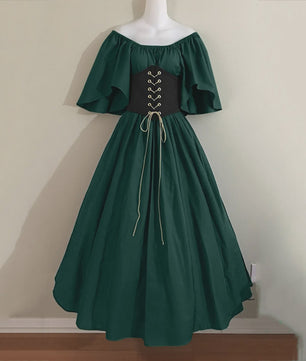 Middeleeuwse Retro Jurk met Contrastkleuren en Off-Shoulder Halslijn