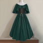 Middeleeuwse Retro Jurk met Contrastkleuren en Off-Shoulder Halslijn