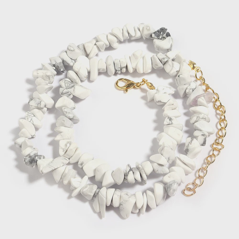 Unieke Natuursteen Choker Ketting - Onregelmatige Kristal & Aquamarijn Chips