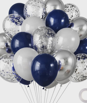 30 Stuks Chrome Latex Ballonnen Mix: Wit, Roze & Blauw - Feestdecoratie