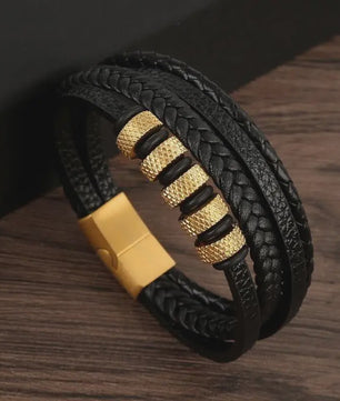 Stijlvolle Heren Armband van Gevlochten Leer - Multi-layer Fashion Accessoire