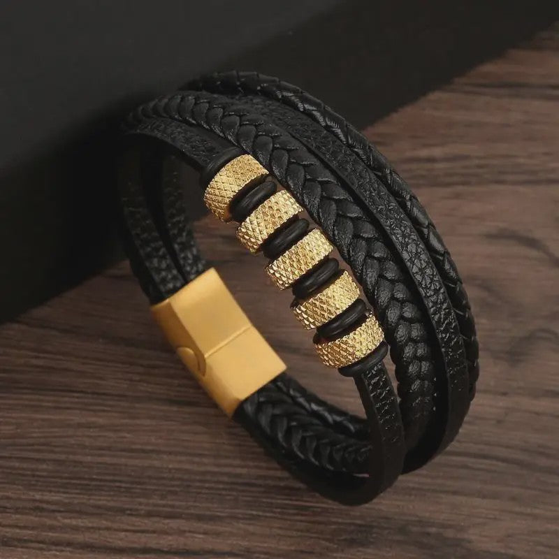 Stijlvolle Heren Armband van Gevlochten Leer - Multi-layer Fashion Accessoire