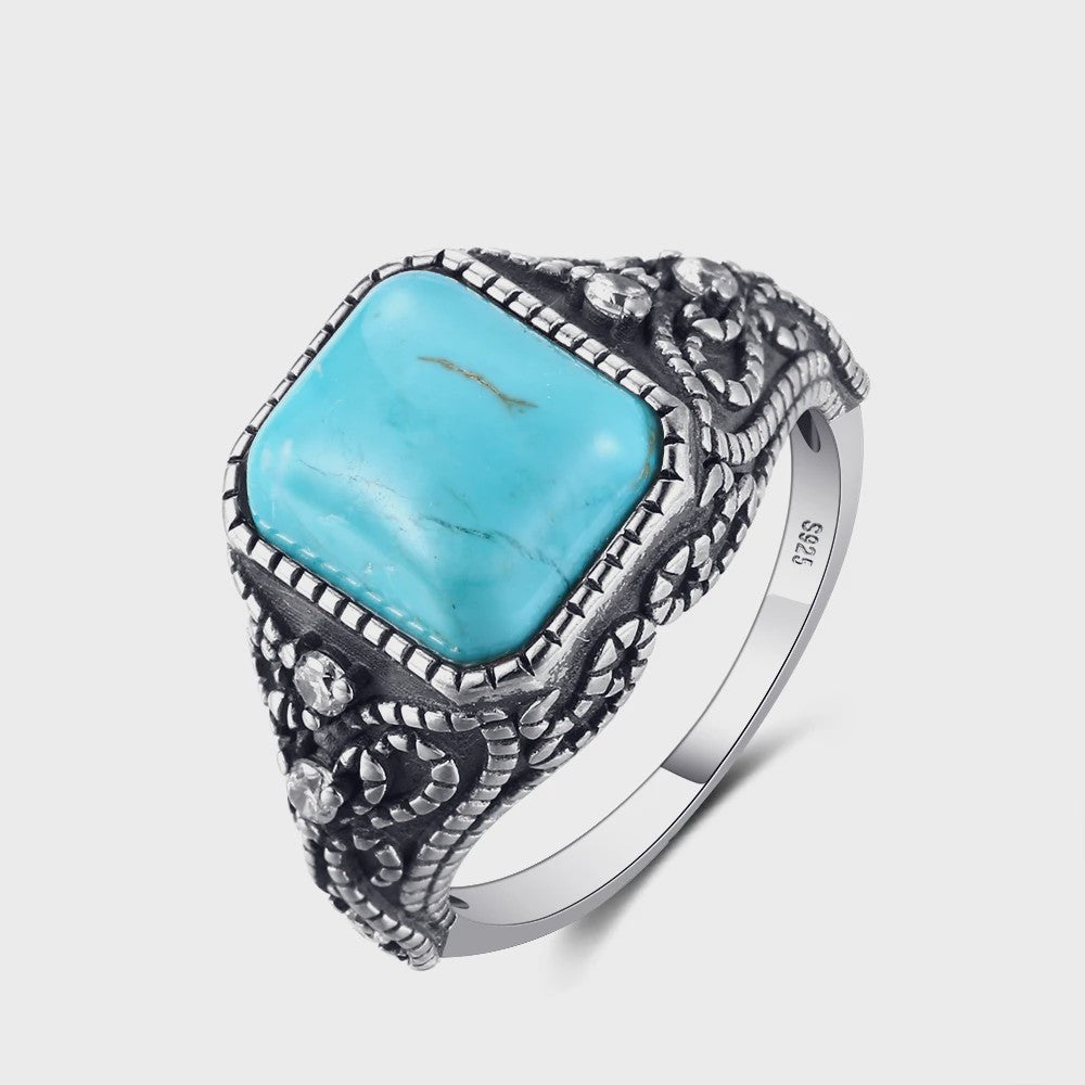 S925 Zilveren Ring met Ovaal Natuurlijke Turkoois - Fijne Sieraden voor Dames en Heren