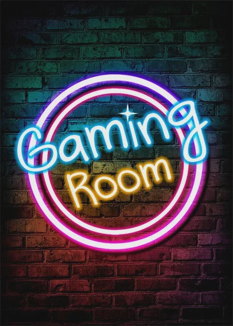Gaming Neon Canvas Poster: Eat Sleep Game Repeat - Decoratie voor Gamer Kamer