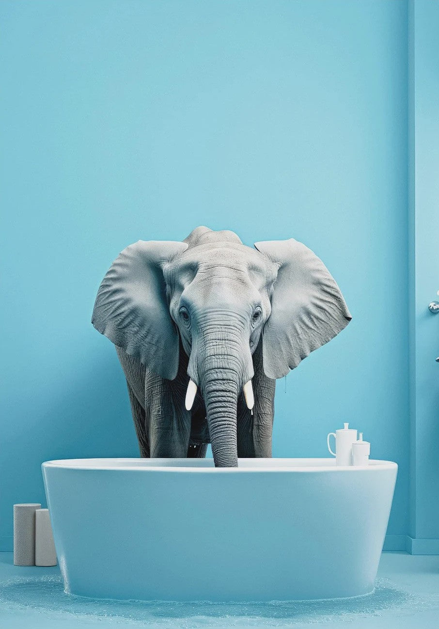 Grappige Dieren Poster Set - Kangoeroe, Nijlpaard, Olifant in Bad - Canvas Muurdecoratie
