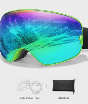 Ski Bril Heren Dames Tieners - UV400 Anti-Condens, Inclusief Optisch Frame & Tas