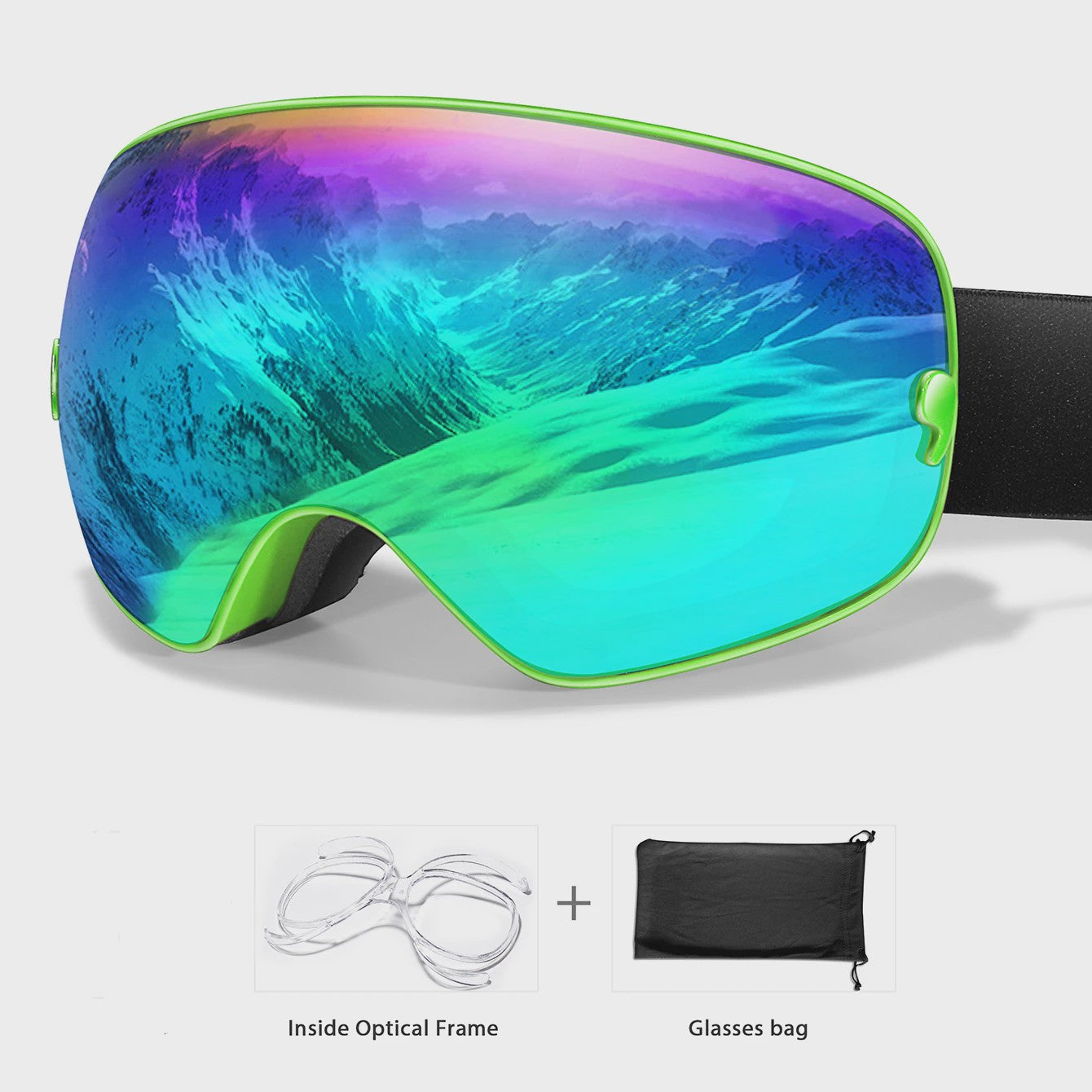 Ski Bril Heren Dames Tieners - UV400 Anti-Condens, Inclusief Optisch Frame & Tas