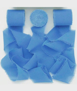 Handgemaakte Satijn Chiffon Lint Set - 3 Rollen van 5m met Rafeleffect voor Bruiloft, Cadeau & DIY Decoratie