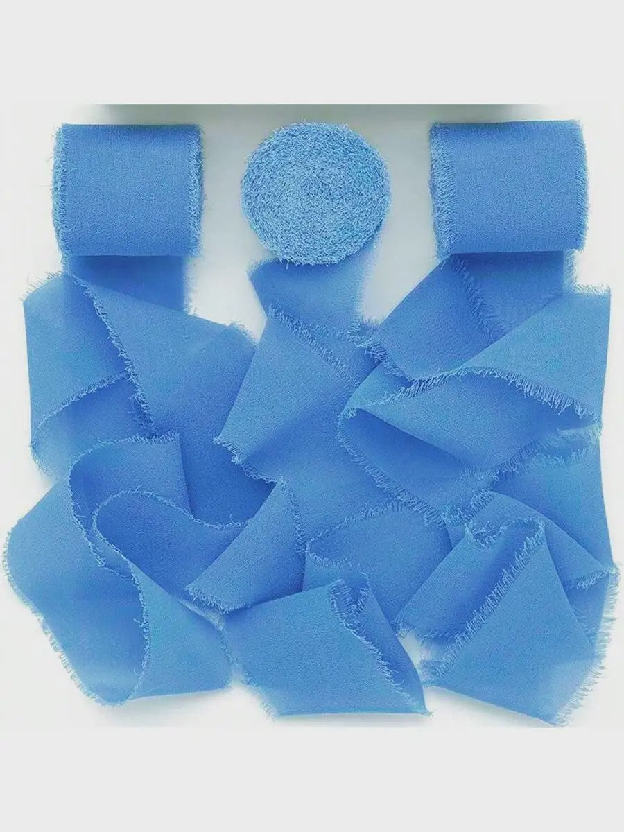 Handgemaakte Satijn Chiffon Lint Set - 3 Rollen van 5m met Rafeleffect voor Bruiloft, Cadeau & DIY Decoratie