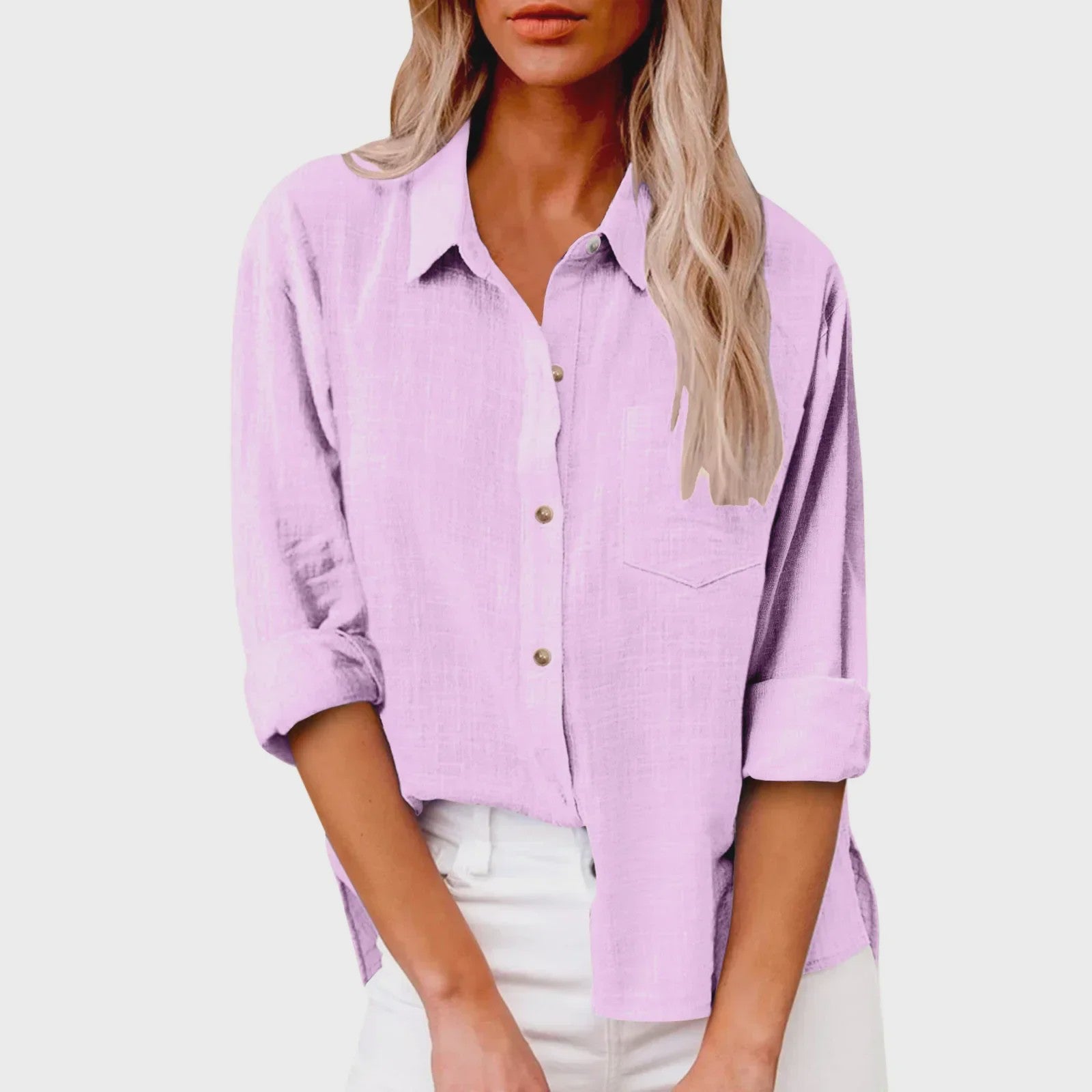 Dames Blouse met Lange Mouwen - Katoen Linnen Look