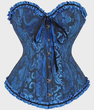 Victoriaans Jacquard Corset Top met Kant en Bloemenprint - Sexy Bustier voor Dames