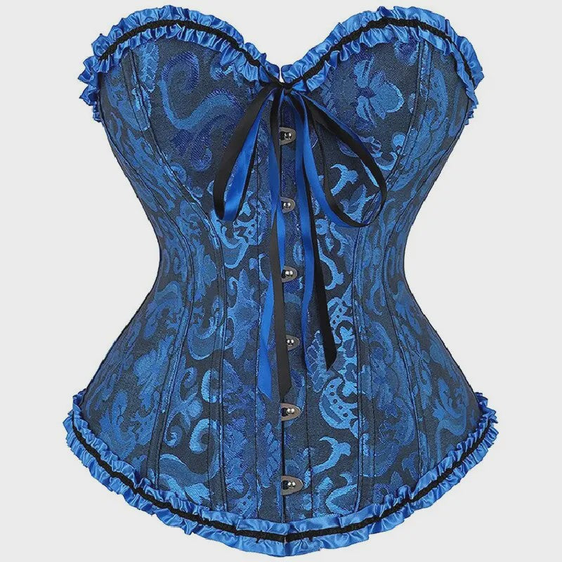 Victoriaans Jacquard Corset Top met Kant en Bloemenprint - Sexy Bustier voor Dames