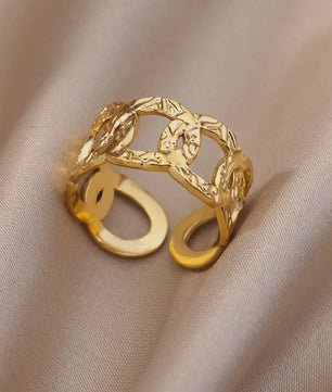 Gouden Ringen Dames - Roestvrij Staal Chunky Open Ringen Vintage Geometrisch Design