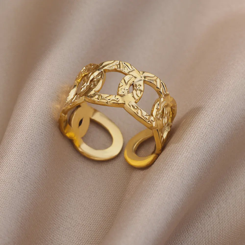 Gouden Ringen Dames - Roestvrij Staal Chunky Open Ringen Vintage Geometrisch Design