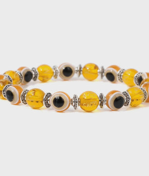 Set van 2 Handgemaakte Natuursteen Armbanden met Hanger Oog van Fatima & Lavasteen/Hematiet