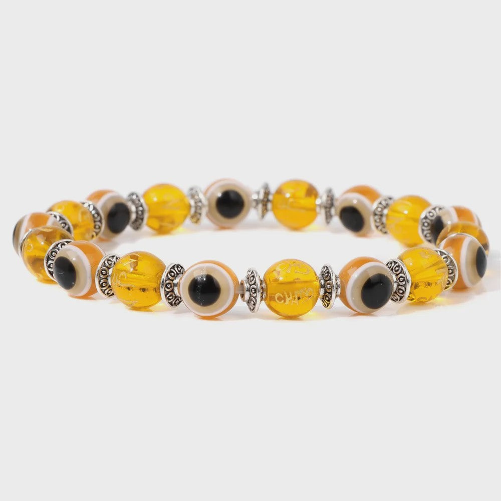 Set van 2 Handgemaakte Natuursteen Armbanden met Hanger Oog van Fatima & Lavasteen/Hematiet
