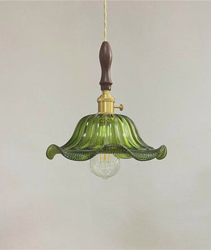 Vintage Groene Glazen Hanglamp - Nordic Stijl, Koperen Accent