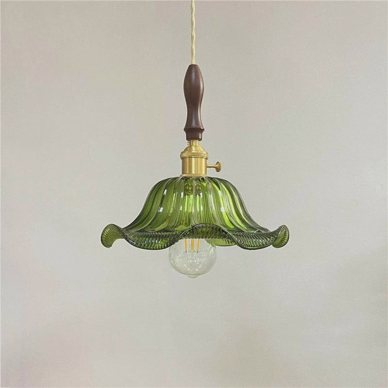 Vintage Groene Glazen Hanglamp - Nordic Stijl, Koperen Accent