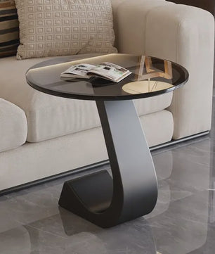 Luxe Ronde Bijzettafel met Rock Slab Look - Modern Design voor Woonkamer & Slaapkamer