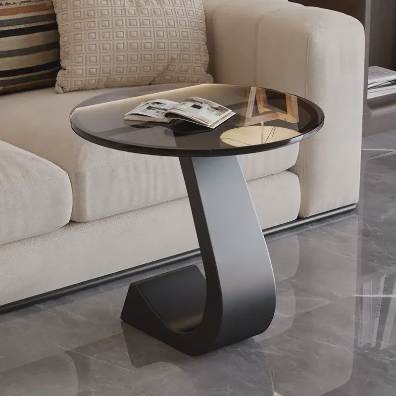 Luxe Ronde Bijzettafel met Rock Slab Look - Modern Design voor Woonkamer & Slaapkamer