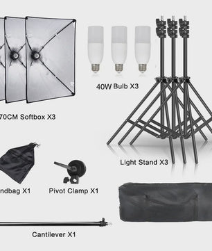 Professionele Softbox Verlichtingskit 50x70CM met E27 Fotografie Lampen