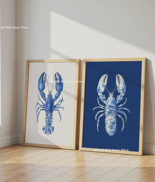 Retro Blauwe Sardine Canvas Poster - Mediterrane Stijl Wanddecoratie