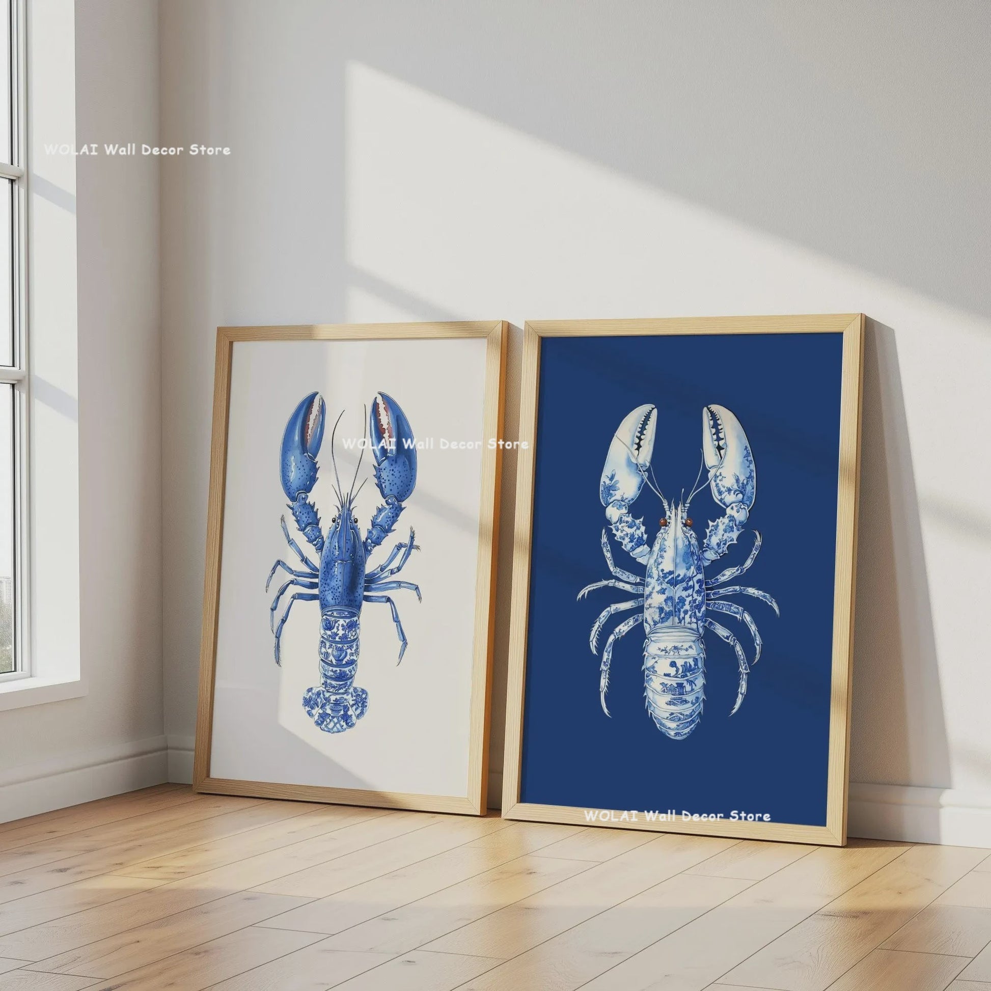 Retro Blauwe Sardine Canvas Poster - Mediterrane Stijl Wanddecoratie