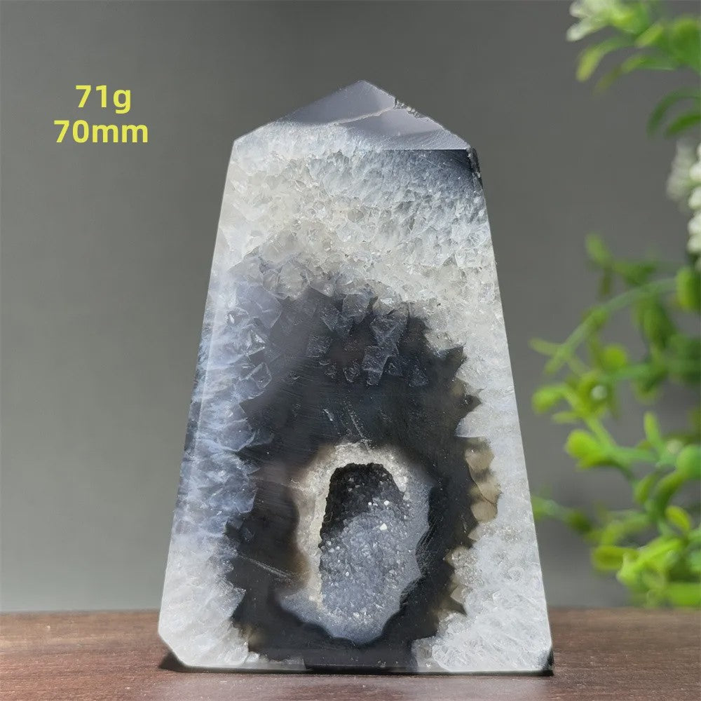 Zwarte Agaat Kristal Geode Obelisk - Natuurlijke Decoratie & Meditatie Steen