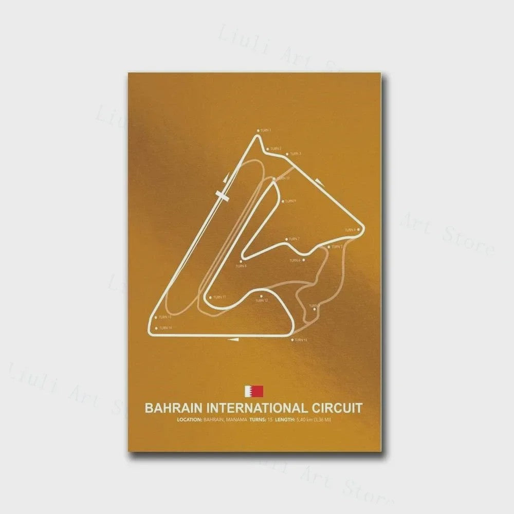 Formule 1 Circuit Poster Canvas - F1 Race Track Kunst Print voor Woonkamer Decoratie