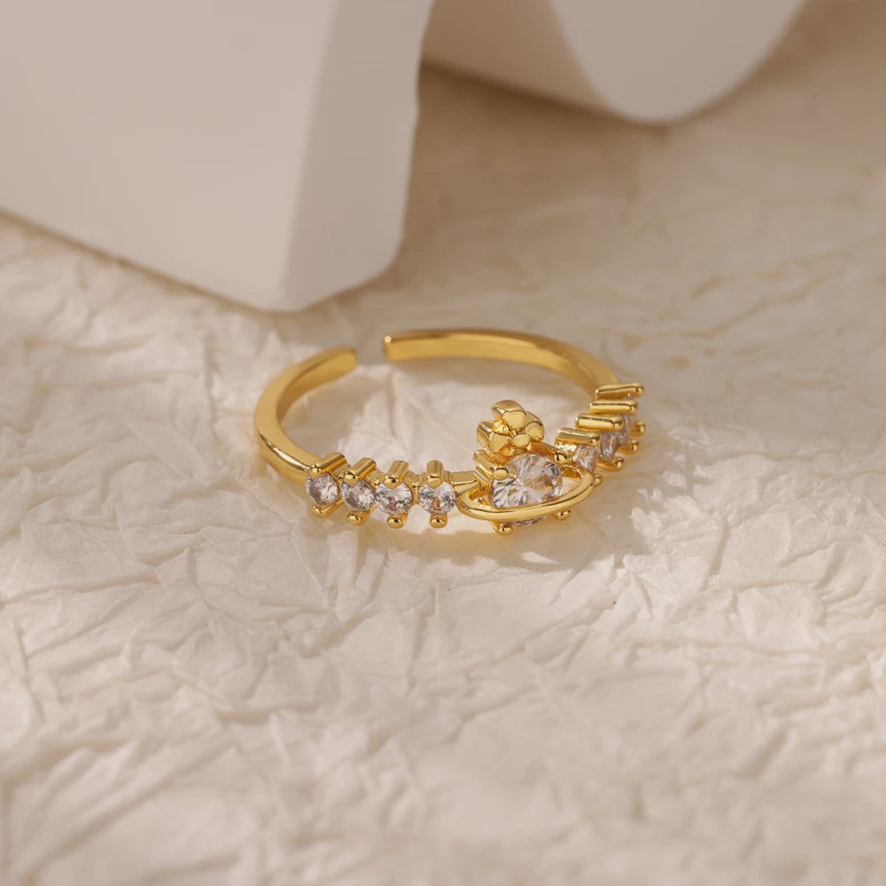 Luxe Gouden Ringen Set: Zirkonia & Boze Oog Design - Verstelbaar & Trendy