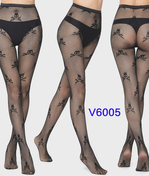 Dames Visnet Panty's met Jacquard Weefsel - Gothic Kant & Spider Net Stijl