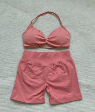 Naadloze Yogaset Dames: Sportbeha met Halternek & High Waist Shorts