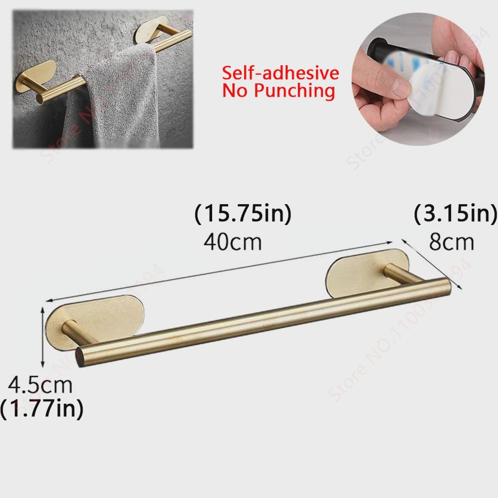 Set Badkamer Accessoires: Handdoekrek, Toiletrolhouder, Haak & Ring - Zwart