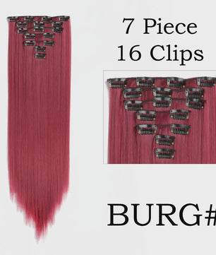 24 Inch Clip-in Haarverlenging - 7 Delig Set met 16 Clips - Synthetisch Recht Haar (Blond & Zwart)